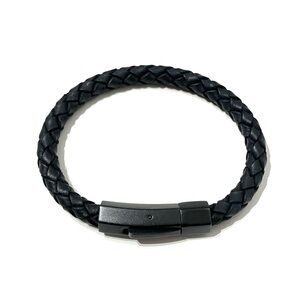 Vitaly Braided Black Leather Bracelet S 6.5”